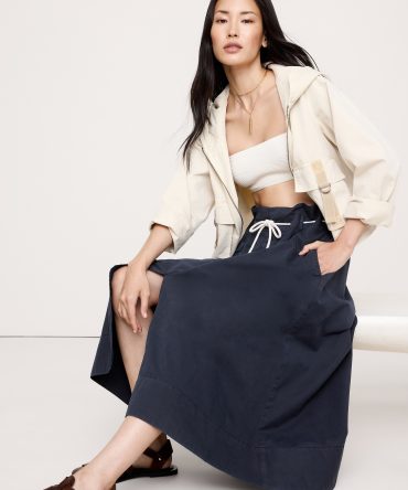 COTTON POPLIN LONG MIDI SKIRT WITH ROPE TIE