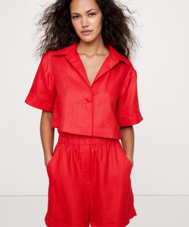 Oversized Linen Cropped Resort Shirt