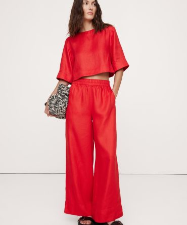 Linen Boat-Neck Cropped Top