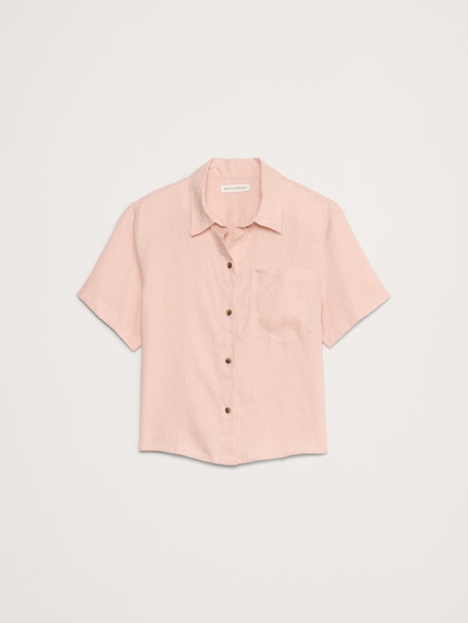 Boxy Linen Short-Sleeve Shirt - Image 8