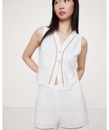 High-Rise Lace-Trim Linen 3" Short