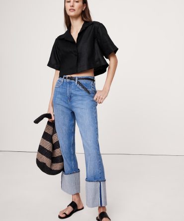 Oversized Linen Cropped Resort Shirt