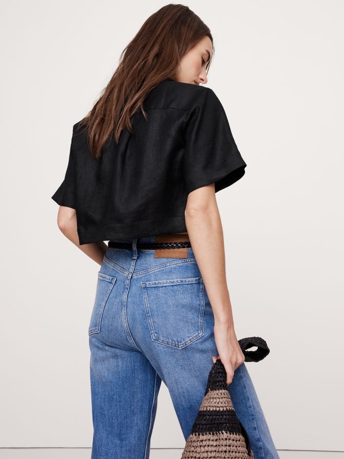 Oversized Linen Cropped Resort Shirt - Image 3