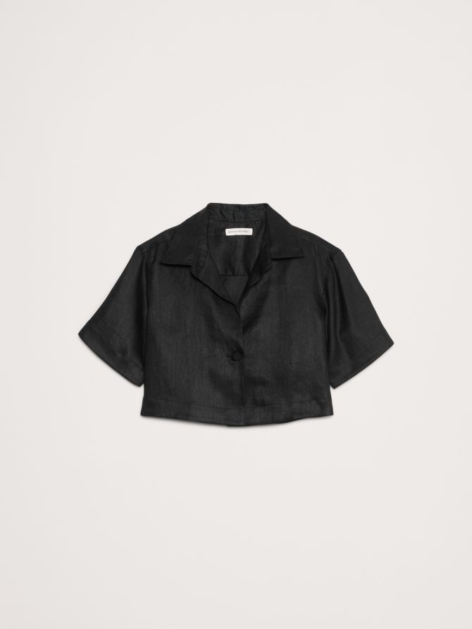 Oversized Linen Cropped Resort Shirt - Image 5