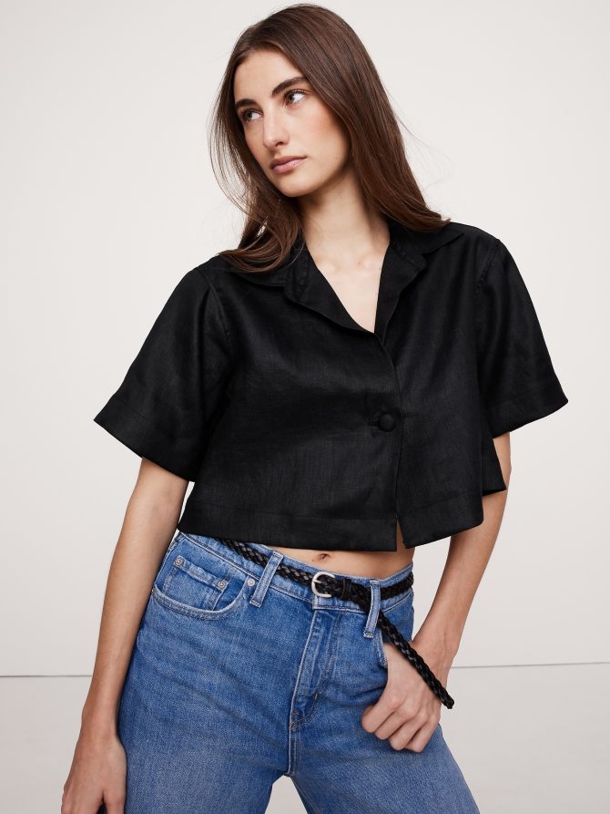 Oversized Linen Cropped Resort Shirt - Image 6
