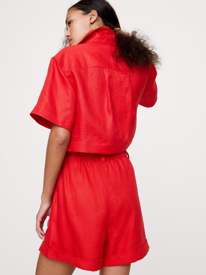 Oversized Linen Cropped Resort Shirt - Image 7