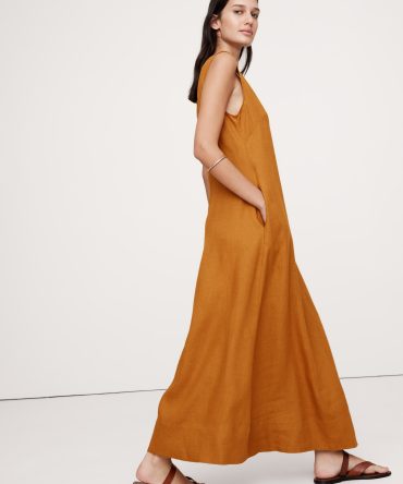 Linen V-Neck Maxi Dress