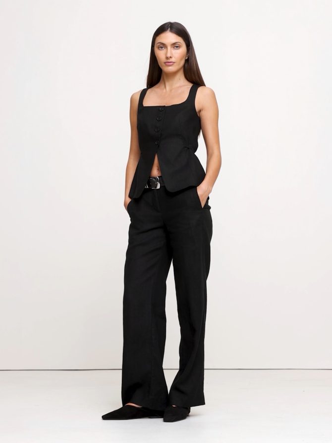 Linen Square-Neck Long Vest - Image 2