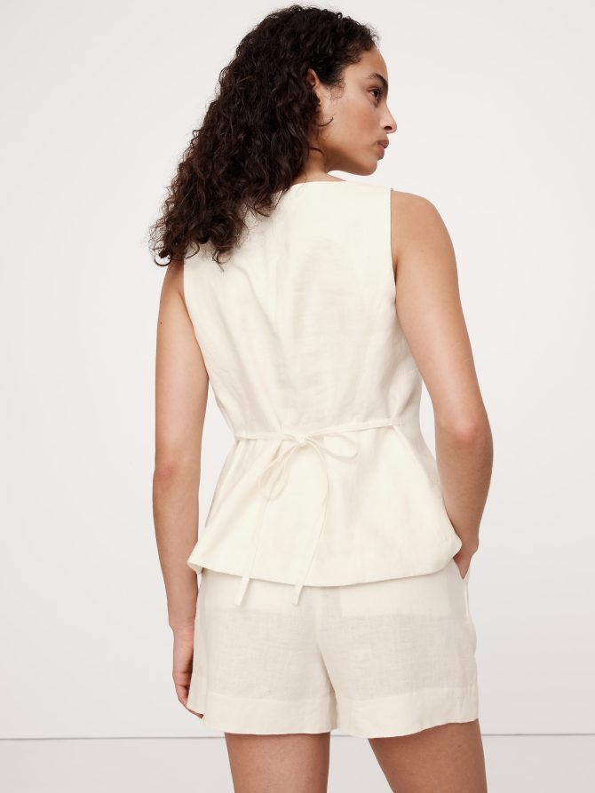 Linen Square-Neck Long Vest - Image 3