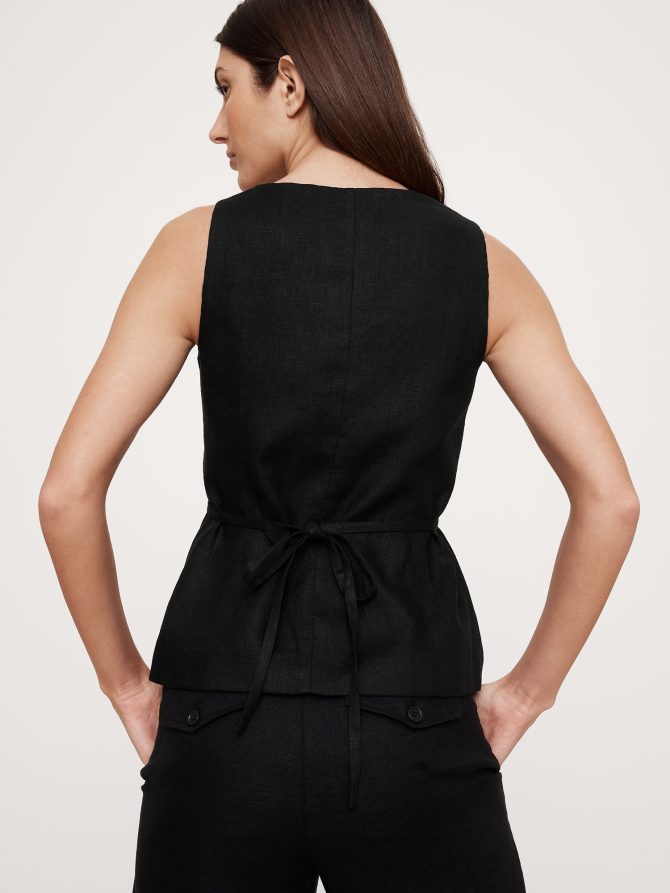 Linen Square-Neck Long Vest - Image 6