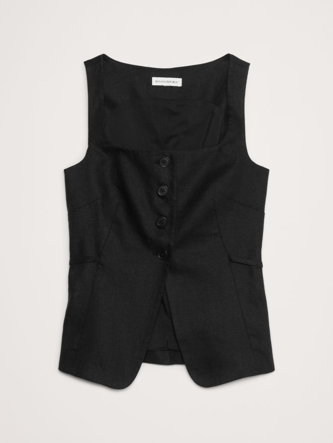 Linen Square-Neck Long Vest - Image 8