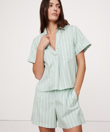 Cotton Poplin Cropped Popover Shirt