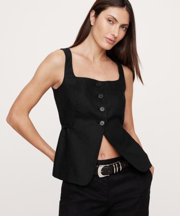 Linen Square-Neck Long Vest