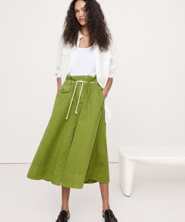 COTTON POPLIN LONG MIDI SKIRT WITH ROPE TIE