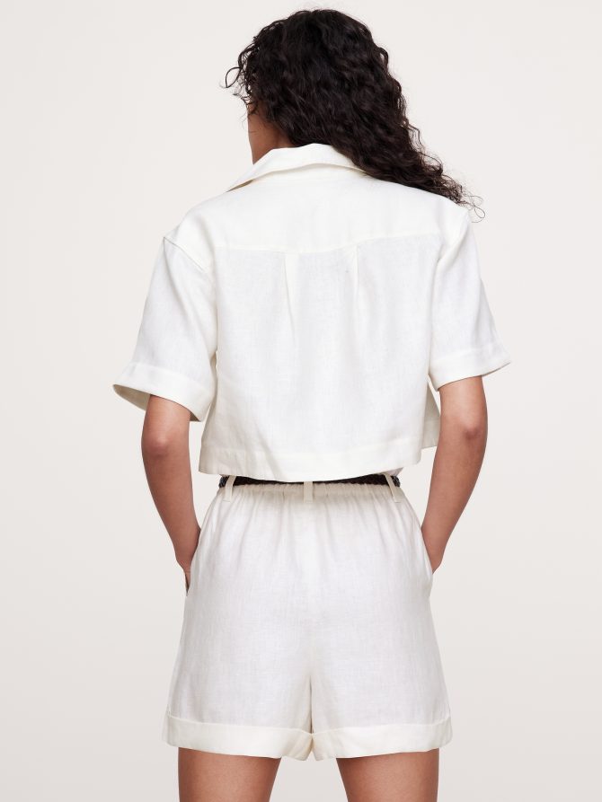 Oversized Linen Cropped Resort Shirt - Image 3