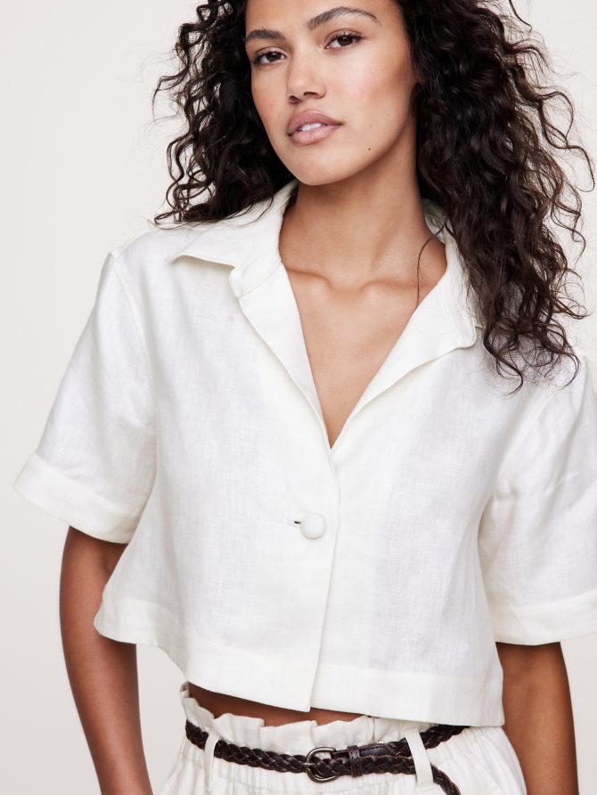 Oversized Linen Cropped Resort Shirt - Image 4