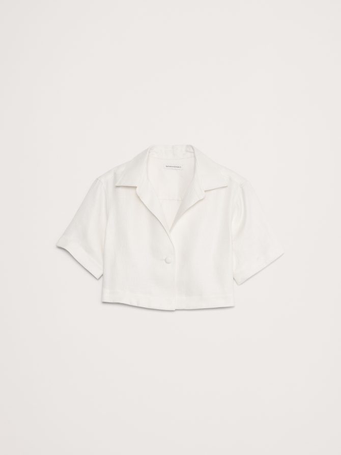 Oversized Linen Cropped Resort Shirt - Image 5