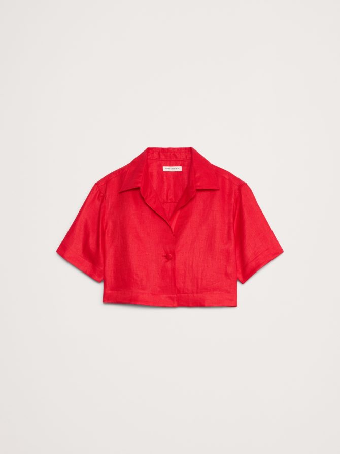 Oversized Linen Cropped Resort Shirt - Image 8