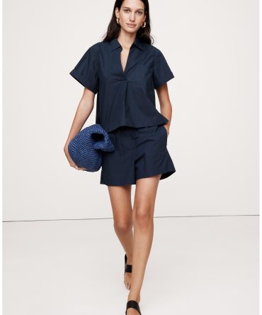 Cotton Poplin Cropped Popover Shirt