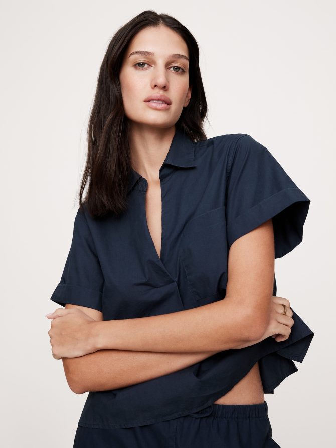 Cotton Poplin Cropped Popover Shirt - Image 3