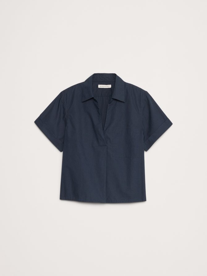 Cotton Poplin Cropped Popover Shirt - Image 4