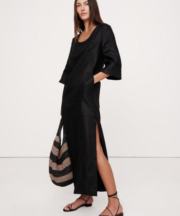 Linen Scoop-Neck Maxi Dress