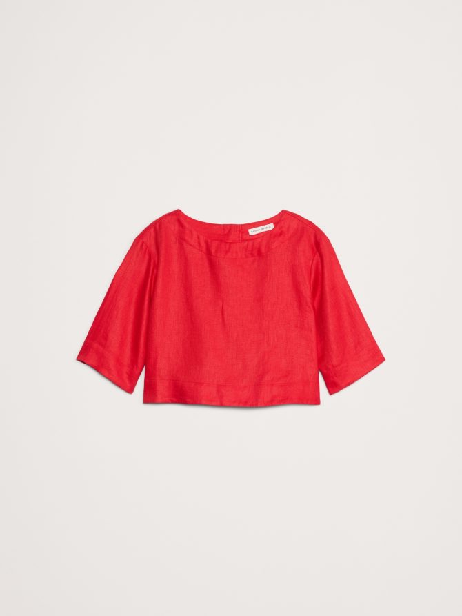 Linen Boat-Neck Cropped Top - Image 8