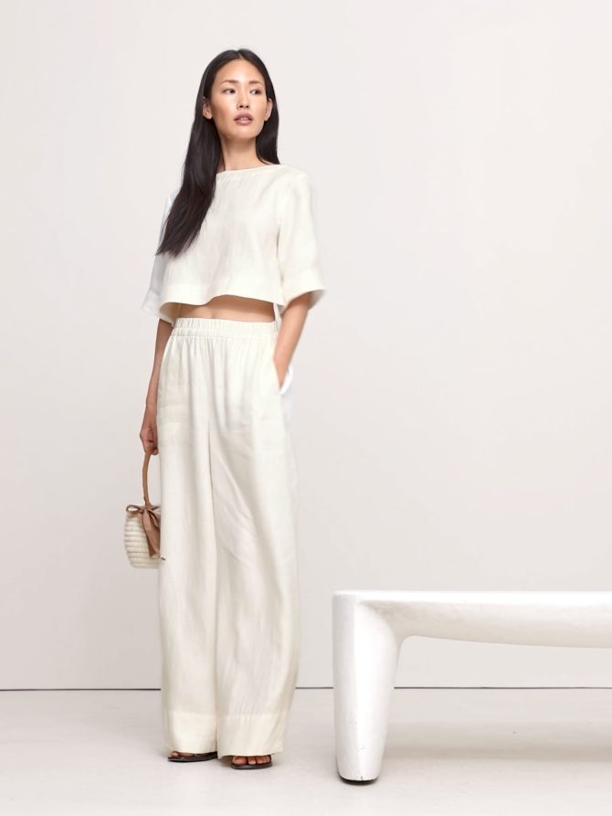 Linen Boat-Neck Cropped Top - Image 2