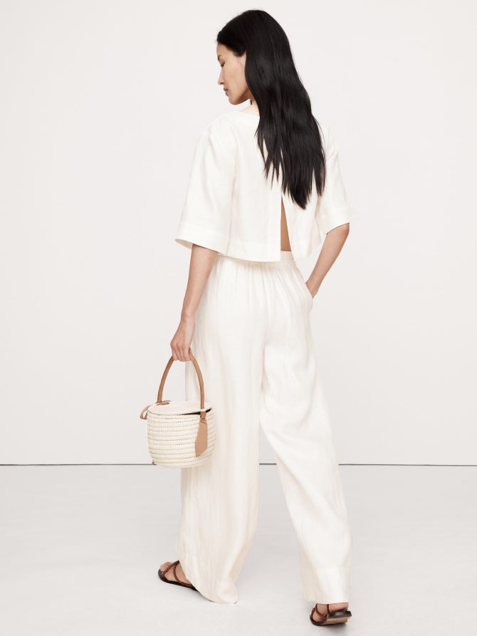 Linen Boat-Neck Cropped Top - Image 3