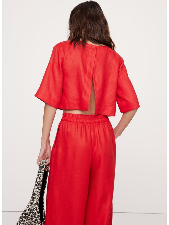 Linen Boat-Neck Cropped Top - Image 6