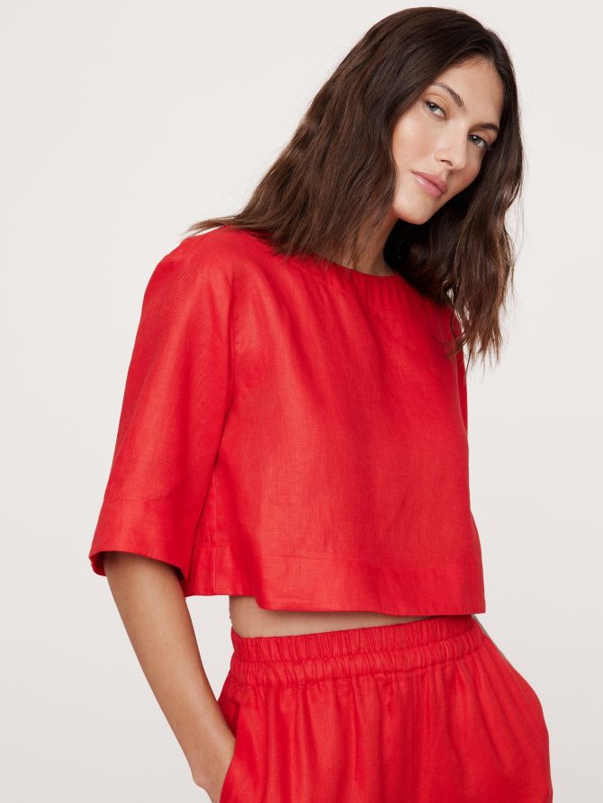 Linen Boat-Neck Cropped Top - Image 7