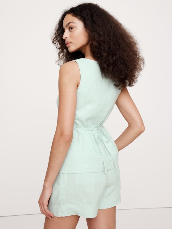 Linen Square-Neck Long Vest - Image 3