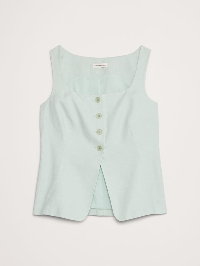 Linen Square-Neck Long Vest - Image 5