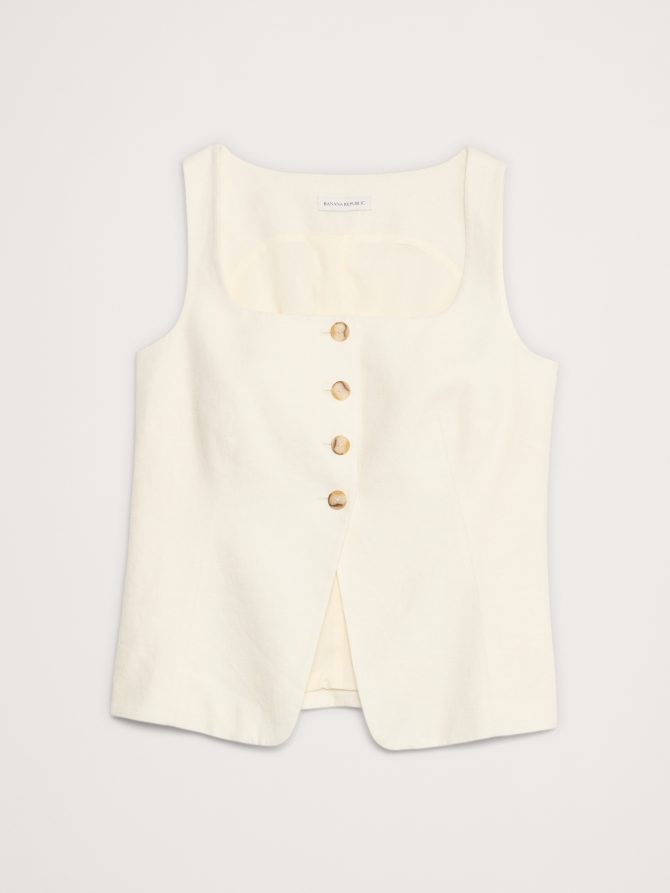 Linen Square-Neck Long Vest - Image 8