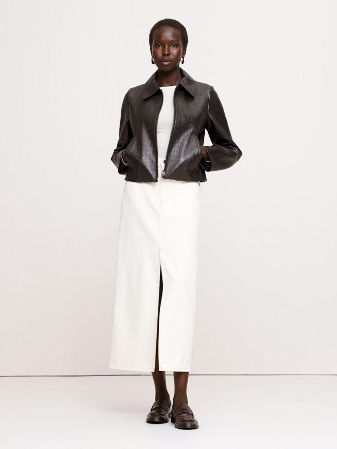 Crocodile-Embossed Leather Jacket - Image 2