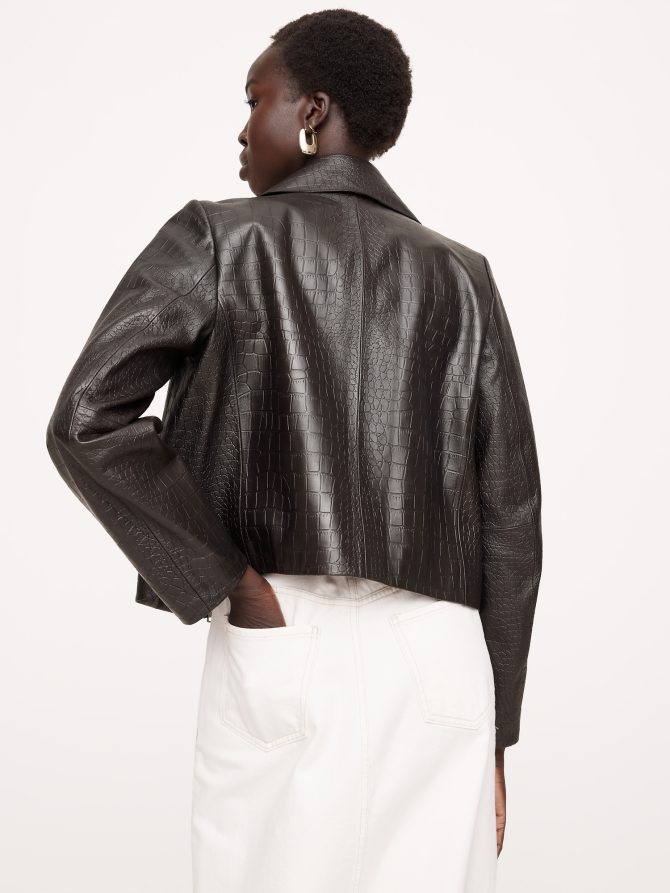 Crocodile-Embossed Leather Jacket - Image 3