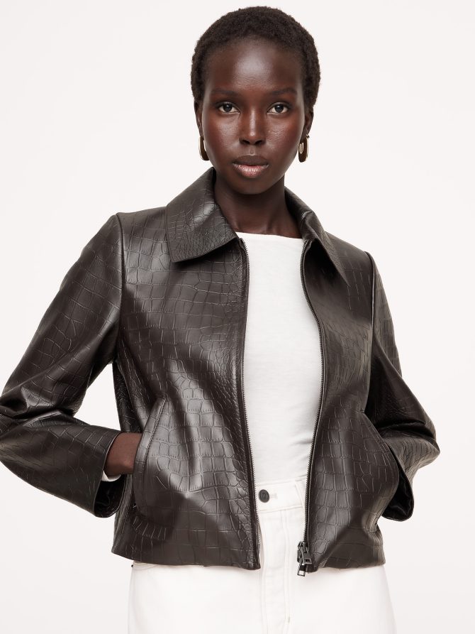 Crocodile-Embossed Leather Jacket - Image 4