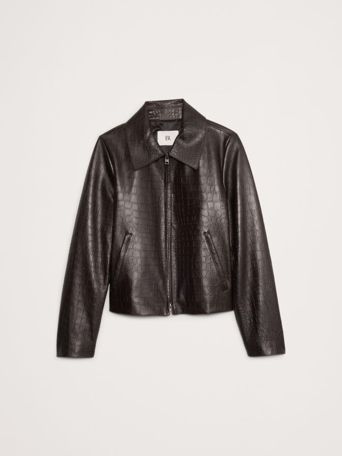 Crocodile-Embossed Leather Jacket - Image 5