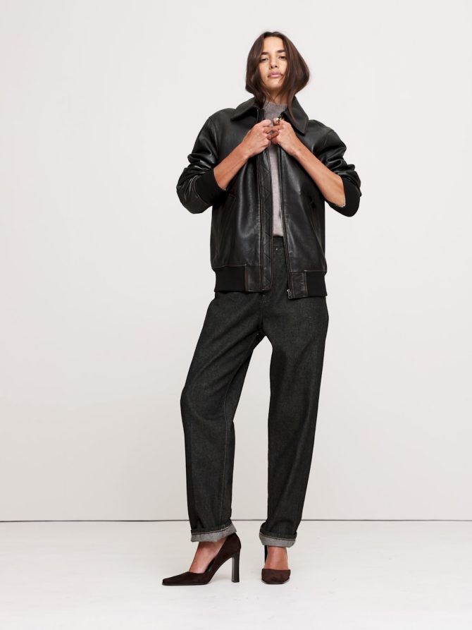 Oversized Leather Bomber Jacket - Image 2
