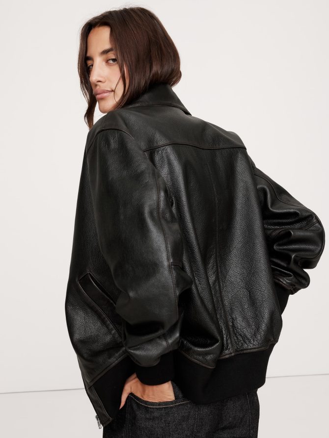 Oversized Leather Bomber Jacket - Image 3
