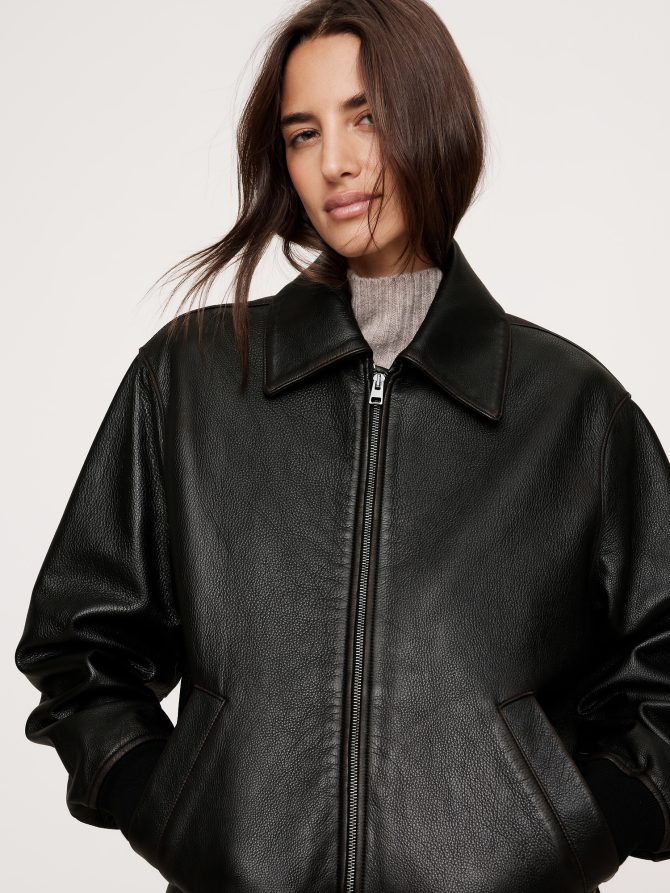 Oversized Leather Bomber Jacket - Image 4