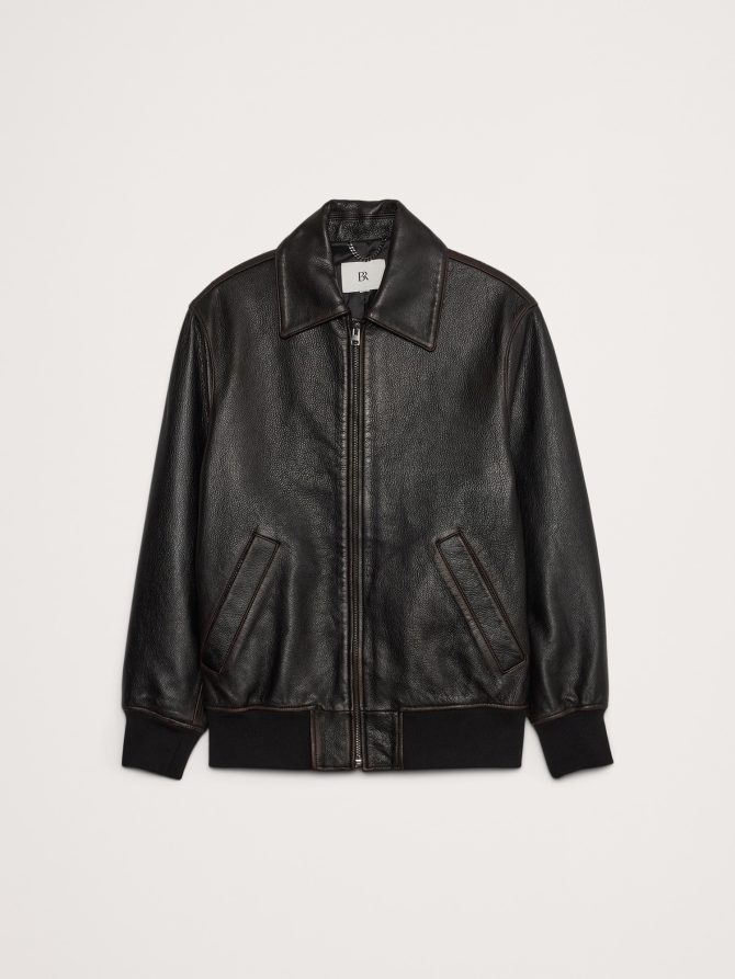 Oversized Leather Bomber Jacket - Image 5