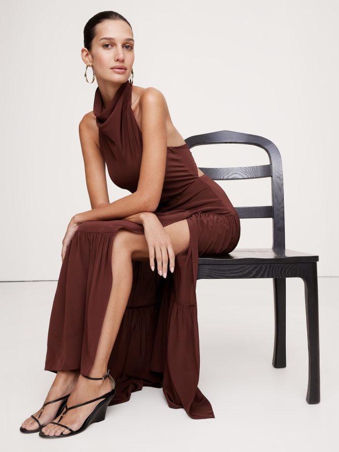 Matte Silk Halter Maxi Dress - Image 4