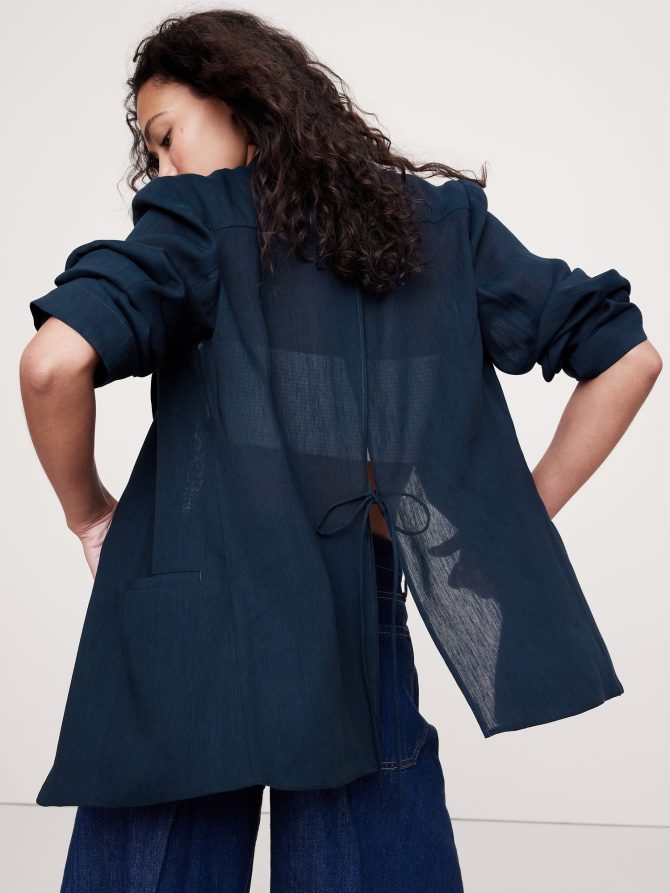 Linen-Viscose Open-Back Blazer - Image 3