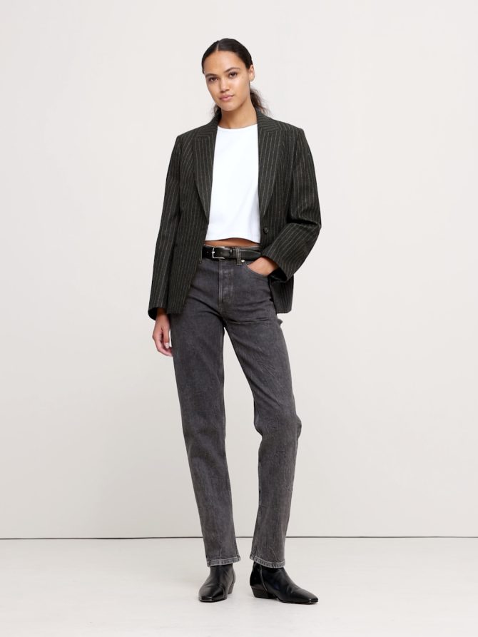 Relaxed Slim Pinstripe Flannel Blazer - Image 2