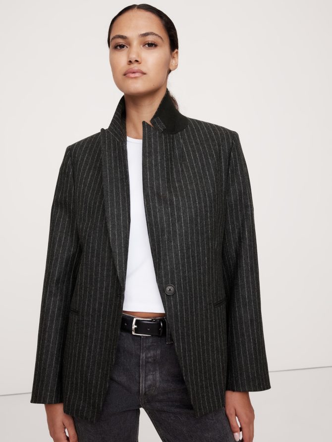 Relaxed Slim Pinstripe Flannel Blazer - Image 4