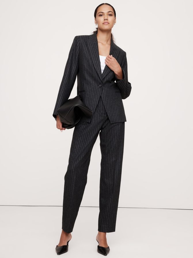 Relaxed Slim Pinstripe Flannel Blazer - Image 6