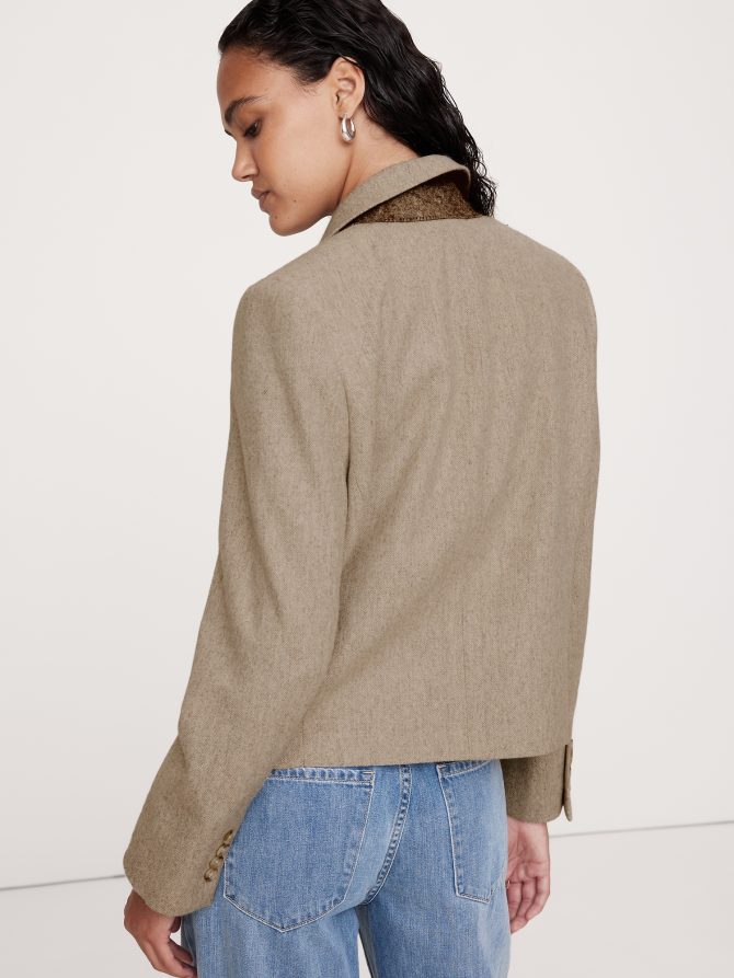 Herringbone Wool Flannel Crop Blazer - Image 3