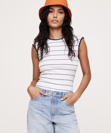 Ribbed Cap-Sleeve T-Shirt