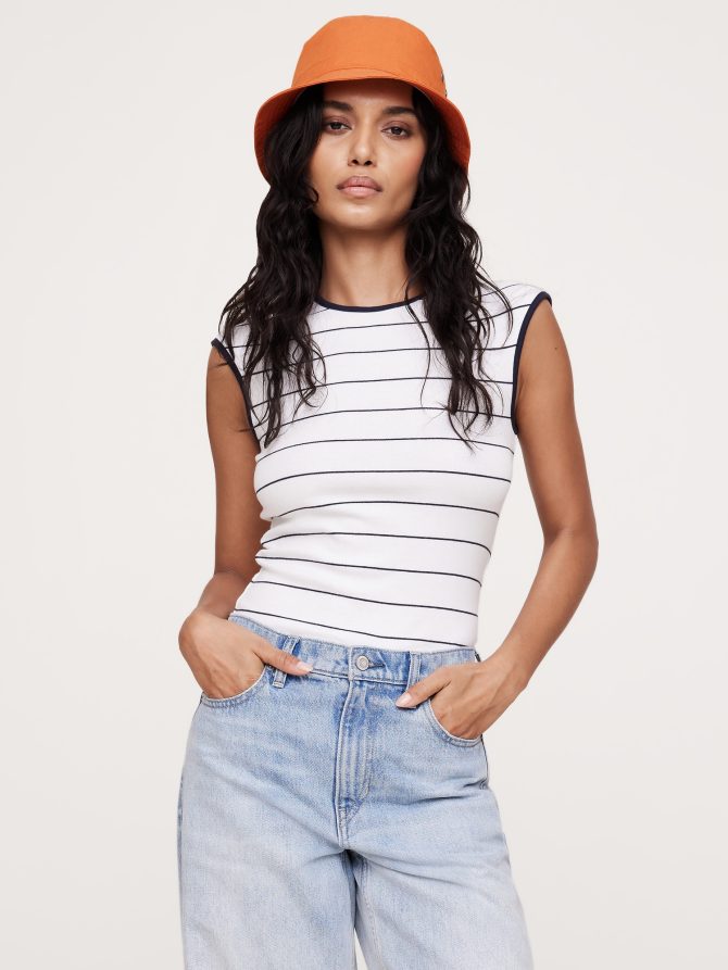 Ribbed Cap-Sleeve T-Shirt